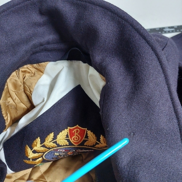 Vintage Burberrys Wool Bomber Coat Size 8 Navy Blue Equestrian Logo Classy - Picture 11 of 16